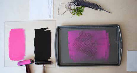 Place netting or other flat object onto inked surface.